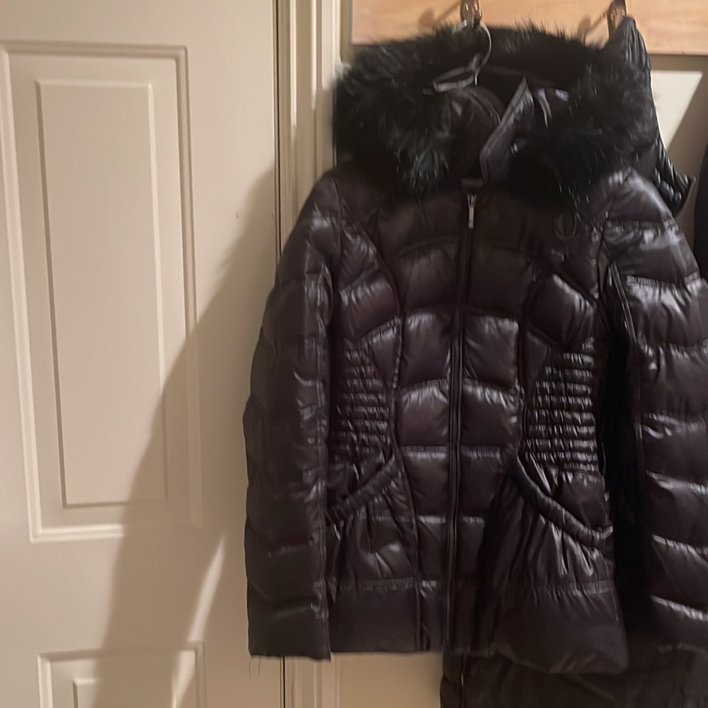 Gorgeous gently used black puffer with fur hood